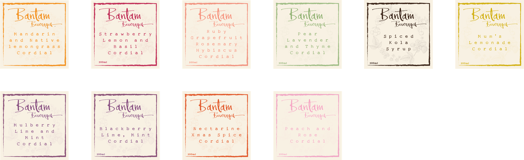 Bantam Beverages product range — cordials, craft sodas and syrups
